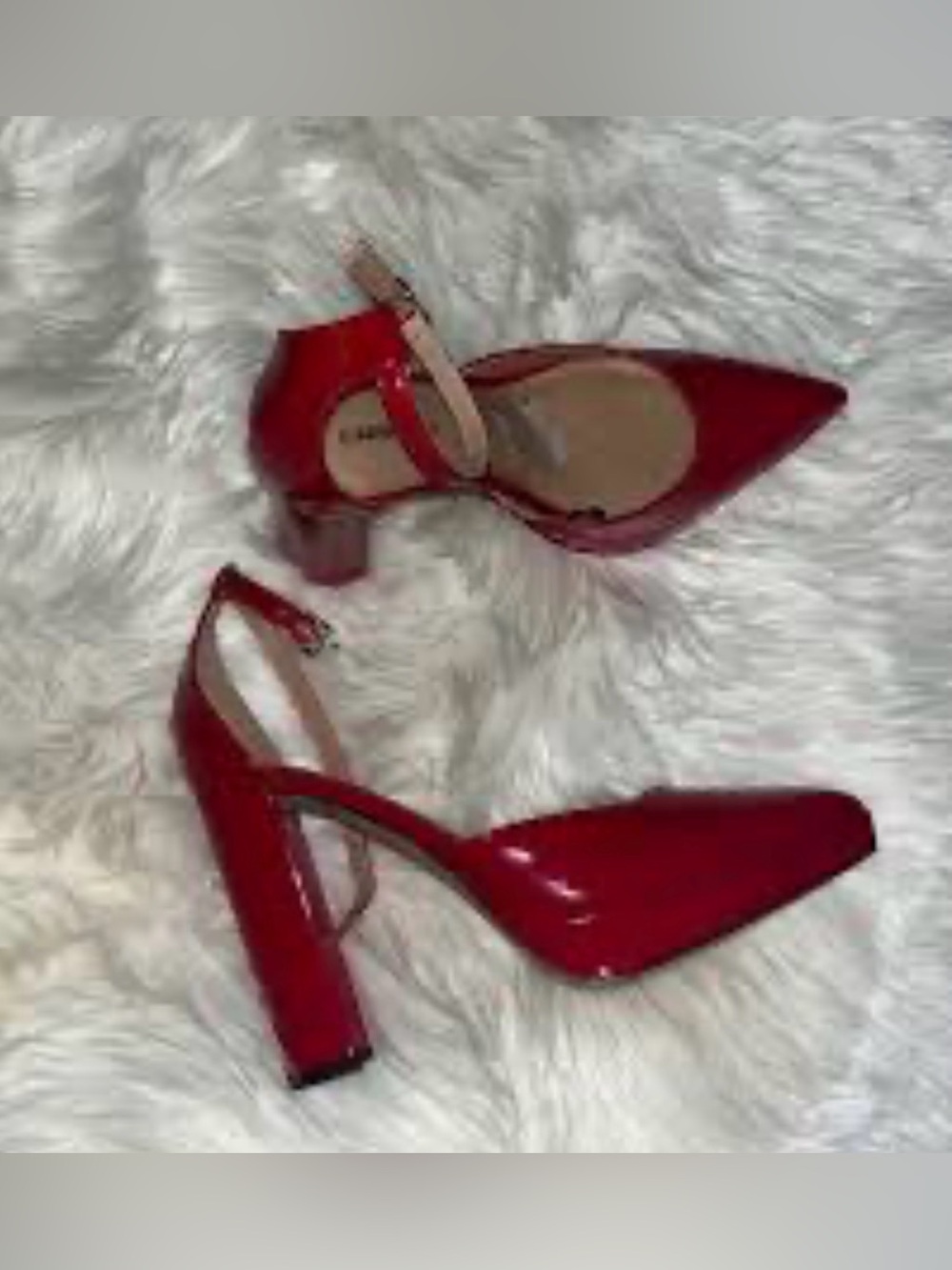 Express Red Patent Block Heel Pumps with Ankle Strap